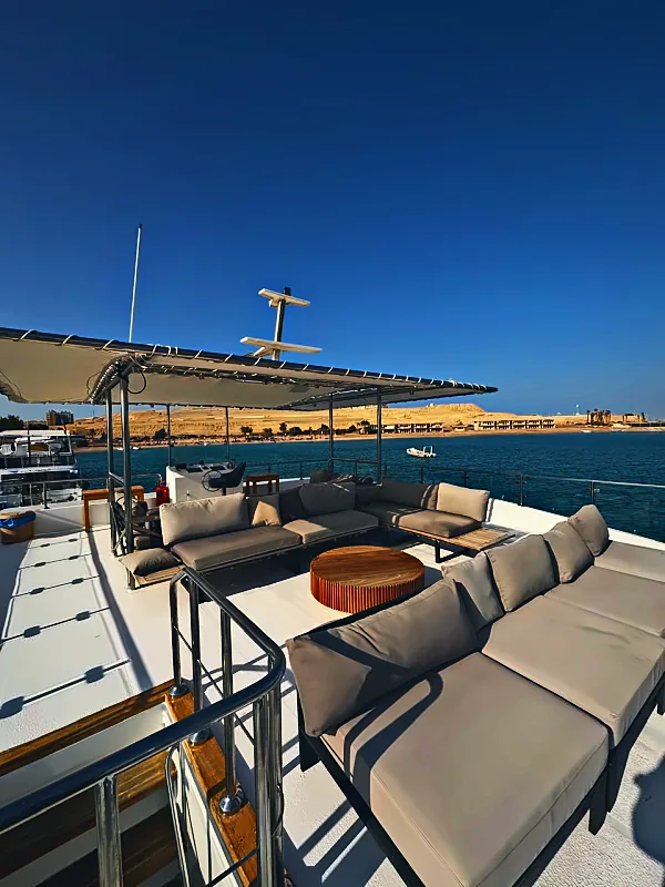 Lounge sofas on Qader Explorer's top deck