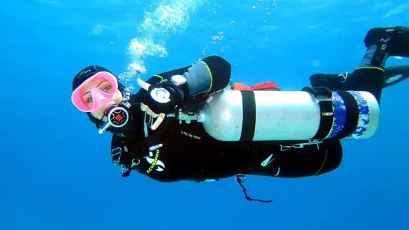Technical diver in sidemount configuration in the Red Sea, Hurghada